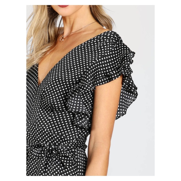 Black Polka Dot Ruffle Sleeve Mini Dress - Picture 4 of 5